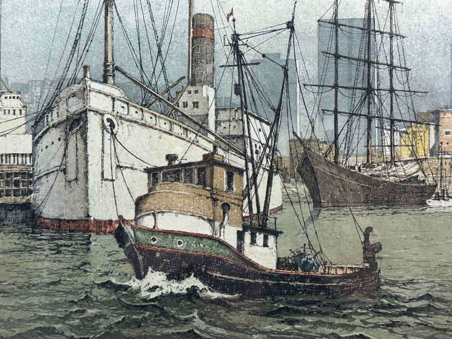Josef Eidenberger (1899-1991, Austria) Hand Signed Color Etching Titled 'San Francisco Waterfront #199' 13 X 16.5 Framed 24 X 28 [Photo 5]