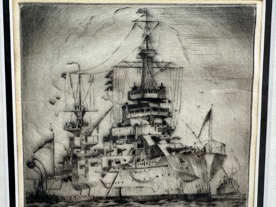Arthur Beaumont (1890-1978, American) Hand Signed Etching Titled 'USS Arkansas' Dated 1932 Numbered 20 Of 75 - Arthur Was A Freelance Artist For The US Navy 6 X 6 Framed 12 X 12 [Photo 3]