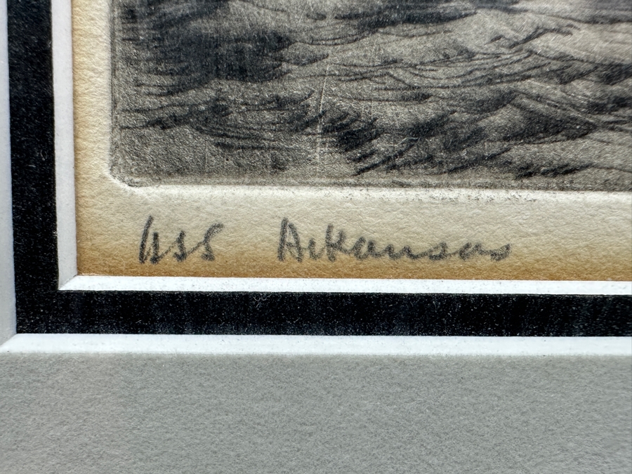 Arthur Beaumont (1890-1978, American) Hand Signed Etching Titled 'USS Arkansas' Dated 1932 Numbered 20 Of 75 - Arthur Was A Freelance Artist For The US Navy 6 X 6 Framed 12 X 12 [Photo 9]