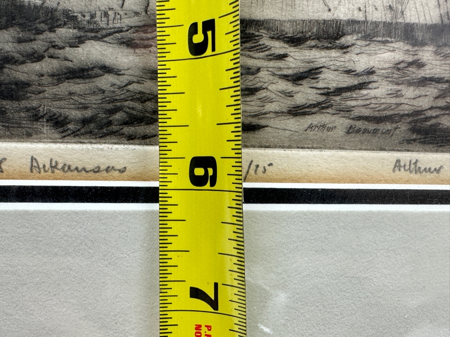 Arthur Beaumont (1890-1978, American) Hand Signed Etching Titled 'USS Arkansas' Dated 1932 Numbered 20 Of 75 - Arthur Was A Freelance Artist For The US Navy 6 X 6 Framed 12 X 12 [Photo 11]