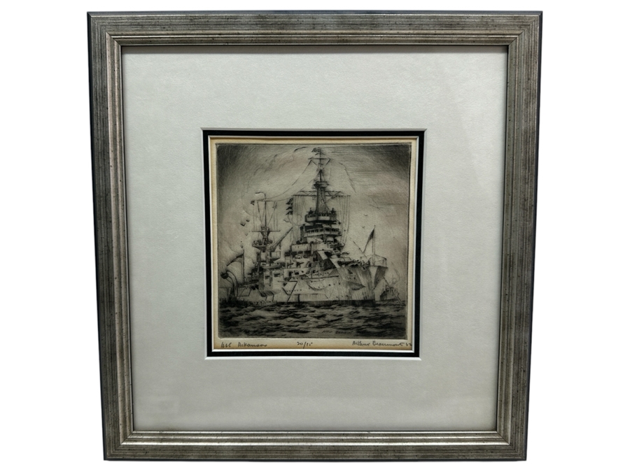 Arthur Beaumont (1890-1978, American) Hand Signed Etching Titled 'USS Arkansas' Dated 1932 Numbered 20 Of 75 - Arthur Was A Freelance Artist For The US Navy 6 X 6 Framed 12 X 12 [Photo 2]
