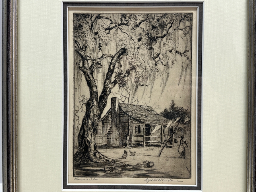 Elizabeth O'Neill Verner (1883-1979, Carleston, SC) Hand Signed Etching Titled 'Manda's Cabin' 5.5 X 7 Framed 11 X 13 [Photo 1]