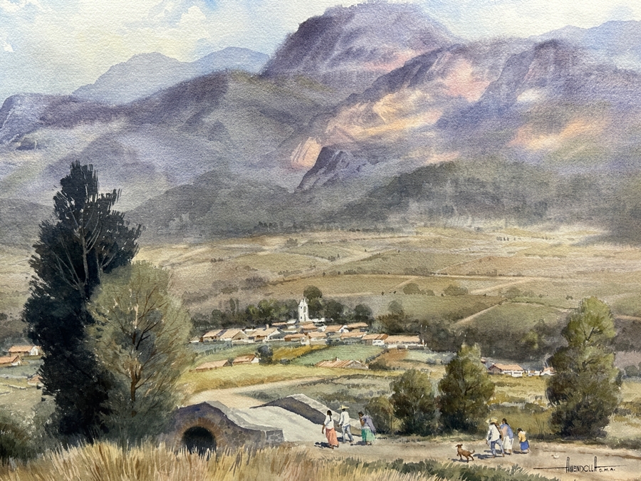 Luis Ricardo Amendolla Gasparo (1939-2000, Mexico) Original Watercolor Landscape Painting On Paper 29 X 21 Professionally Framed For $665 39 X 32 [Photo 9]
