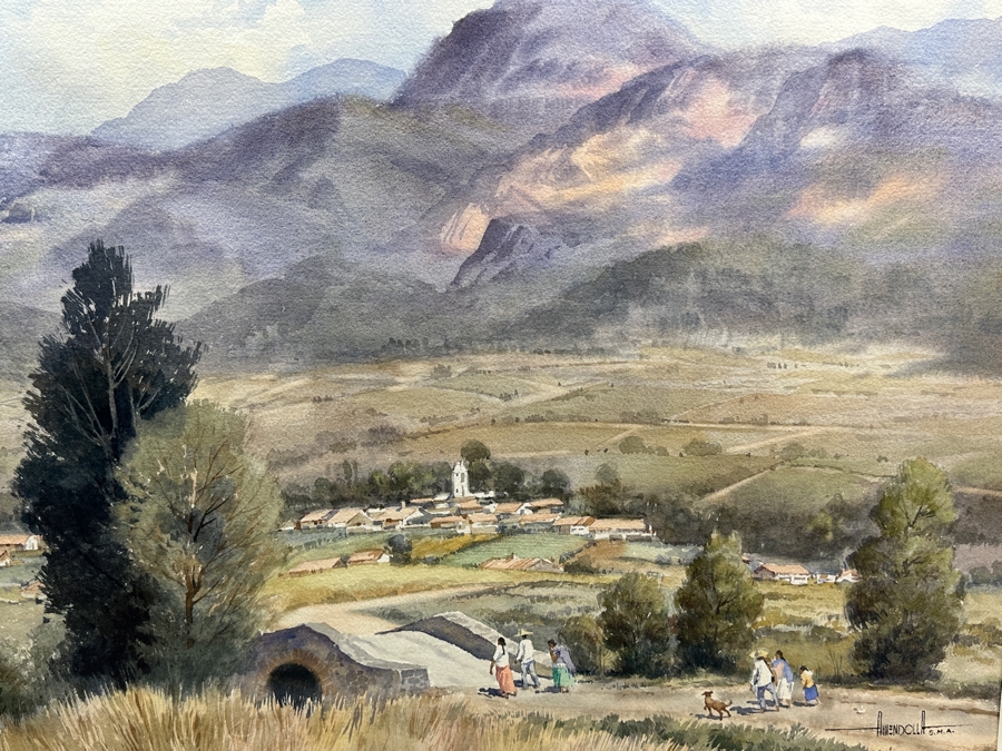 Luis Ricardo Amendolla Gasparo (1939-2000, Mexico) Original Watercolor Landscape Painting On Paper 29 X 21 Professionally Framed For $665 39 X 32 [Photo 8]