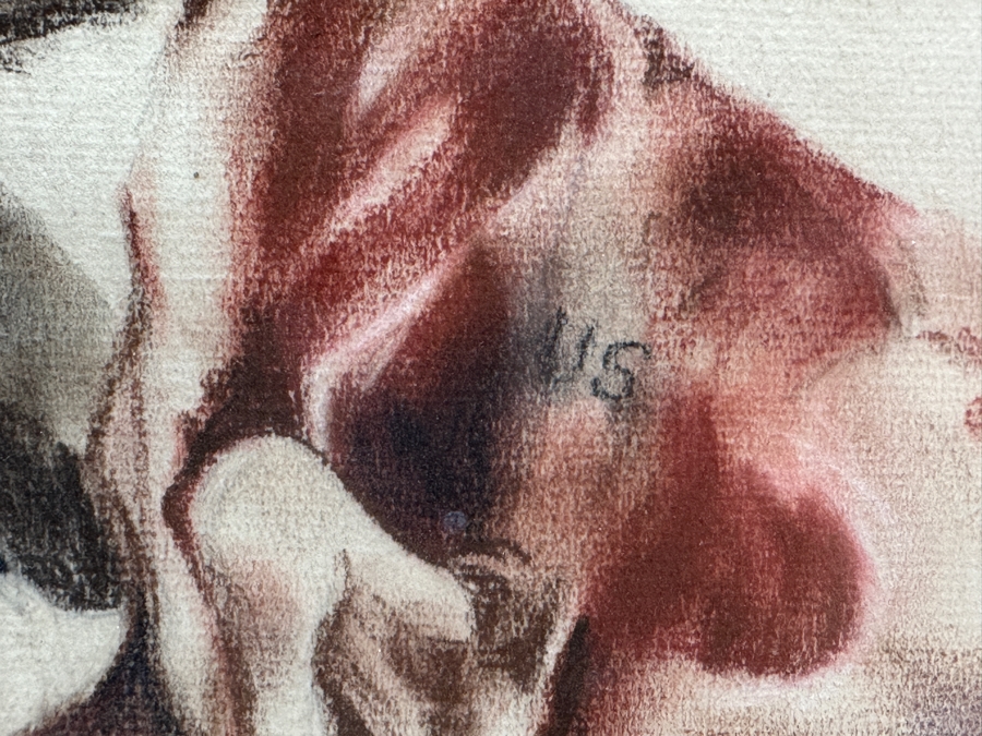 Original Unsigned Pastel Drawing On Paper Of Native Americans Rounding Up A Steer Labeled U.S. - Artist Unknown 23.5 X 16 Framed 29.5 X 22.5 [Photo 4]