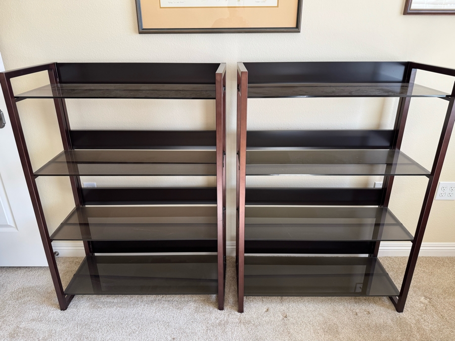 JUST ADDED LAST MINUTE - Pair Of Metal And Glass Bookcases Bookshelves [Photo 2]