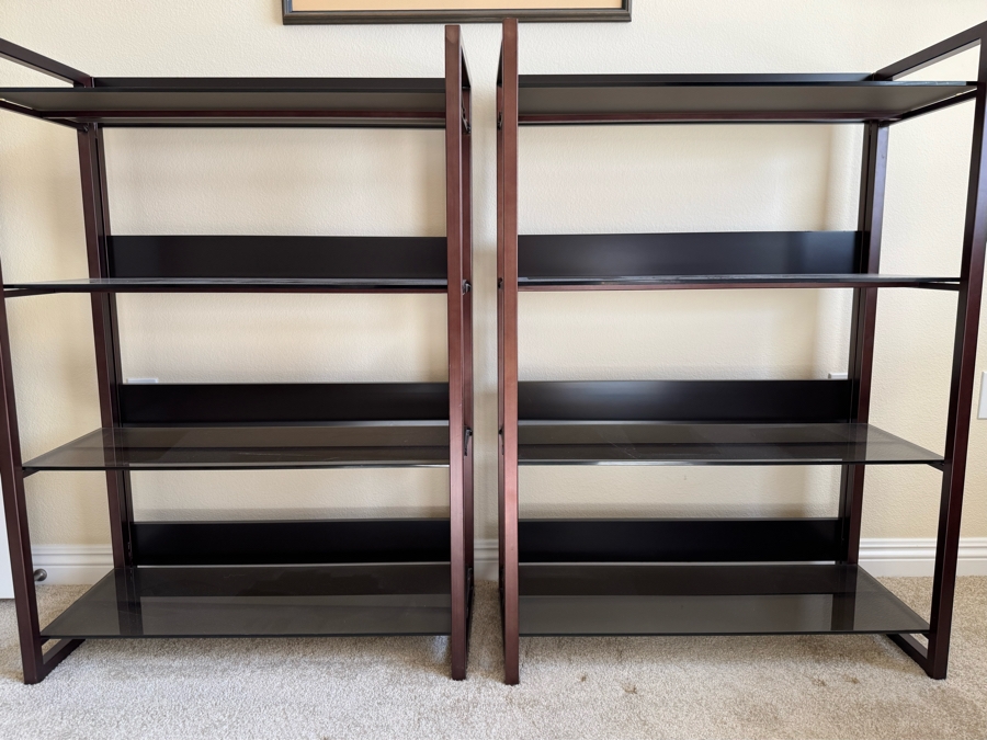 JUST ADDED LAST MINUTE - Pair Of Metal And Glass Bookcases Bookshelves [Photo 1]
