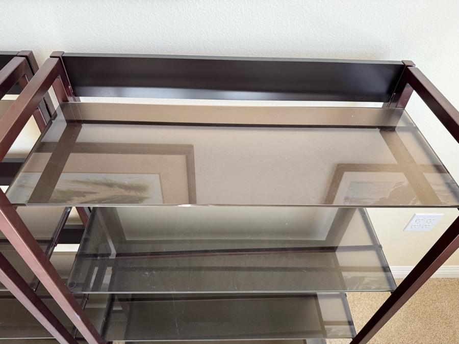 JUST ADDED LAST MINUTE - Pair Of Metal And Glass Bookcases Bookshelves [Photo 4]