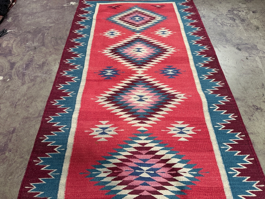 Southwestern Wool Navajo Aztec Rug 31 X 62 [Photo 4]