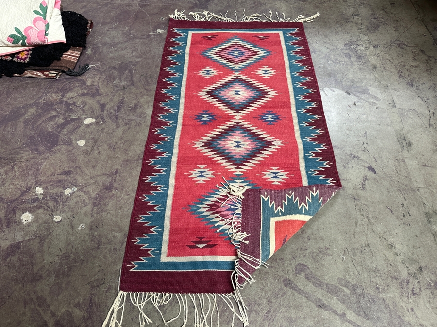 Southwestern Wool Navajo Aztec Rug 31 X 62 [Photo 6]