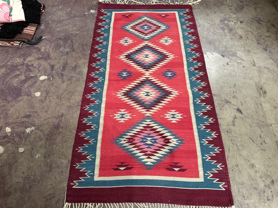 Southwestern Wool Navajo Aztec Rug 31 X 62 [Photo 2]