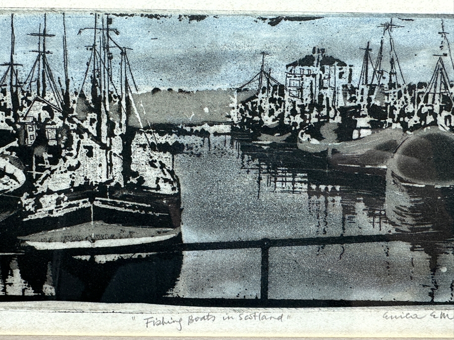 Erica E. Marshall Color Etching Titled 'Fishing Boats In Scotland' Artist Signed Numbered 16 Of 35 5.5 X 7 Framed 11 X 13 [Photo 4]
