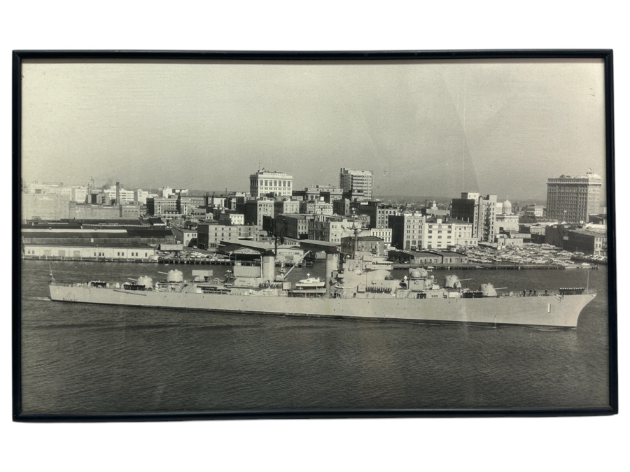 Vintage US Navy Photograph Of USS Norfolk DL 1 - The First Destroyer Leader Of The US Navy Framed 27 X 16.5