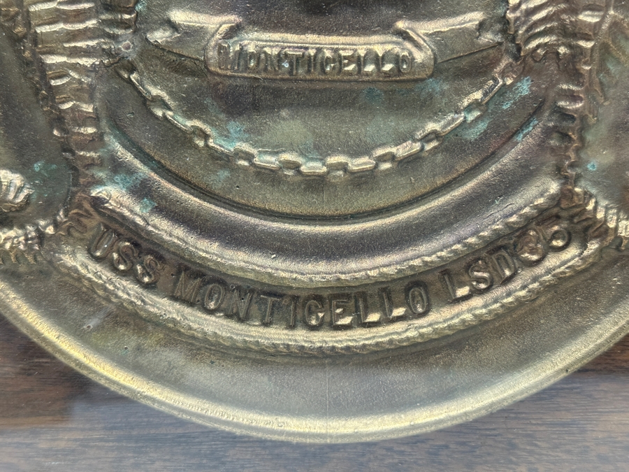 7-Star US Navy Decommissioning Pennant Displayed In A Shadowbox Frame With Brass USS Monticello LSD-35 Ship's Plaque Presented To CDR J. R. Dennis 11 Aug 1975 - 10 Jun 1977 30 X 21 [Photo 3]