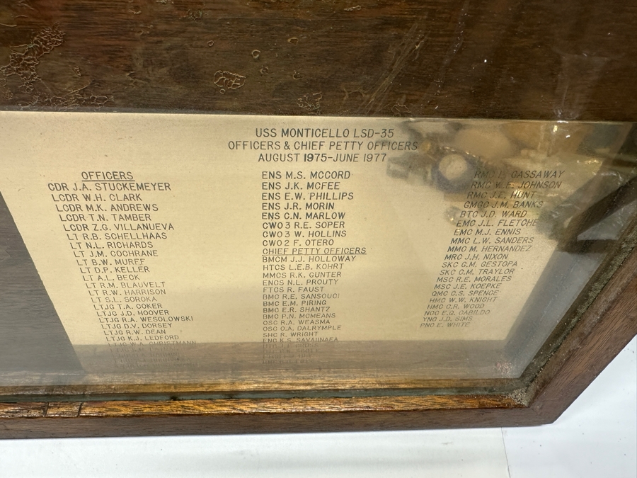 7-Star US Navy Decommissioning Pennant Displayed In A Shadowbox Frame With Brass USS Monticello LSD-35 Ship's Plaque Presented To CDR J. R. Dennis 11 Aug 1975 - 10 Jun 1977 30 X 21 [Photo 6]