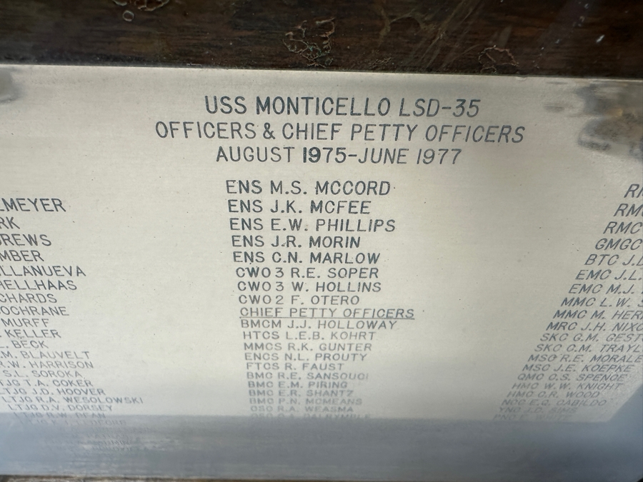 7-Star US Navy Decommissioning Pennant Displayed In A Shadowbox Frame With Brass USS Monticello LSD-35 Ship's Plaque Presented To CDR J. R. Dennis 11 Aug 1975 - 10 Jun 1977 30 X 21 [Photo 9]