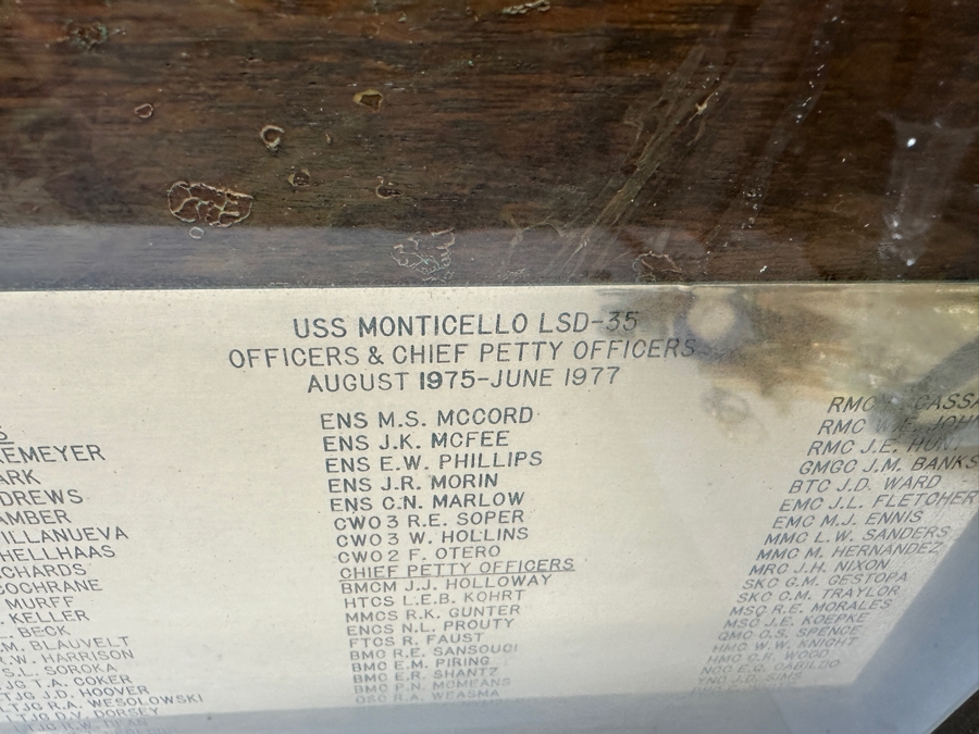 7-Star US Navy Decommissioning Pennant Displayed In A Shadowbox Frame With Brass USS Monticello LSD-35 Ship's Plaque Presented To CDR J. R. Dennis 11 Aug 1975 - 10 Jun 1977 30 X 21 [Photo 7]