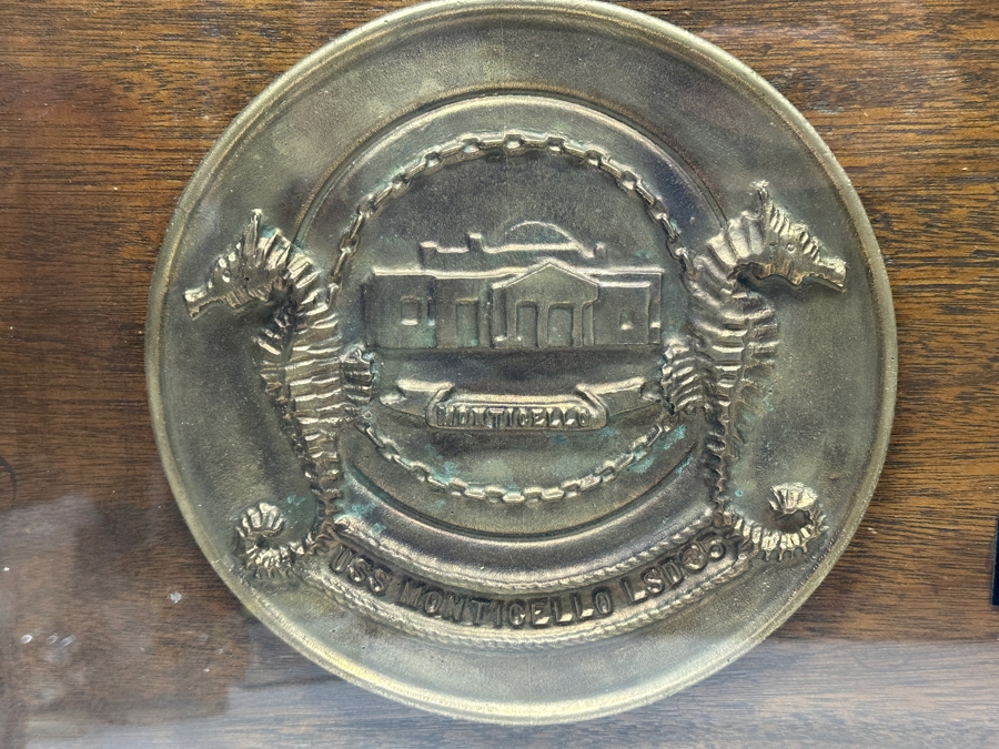 7-Star US Navy Decommissioning Pennant Displayed In A Shadowbox Frame With Brass USS Monticello LSD-35 Ship's Plaque Presented To CDR J. R. Dennis 11 Aug 1975 - 10 Jun 1977 30 X 21 [Photo 2]