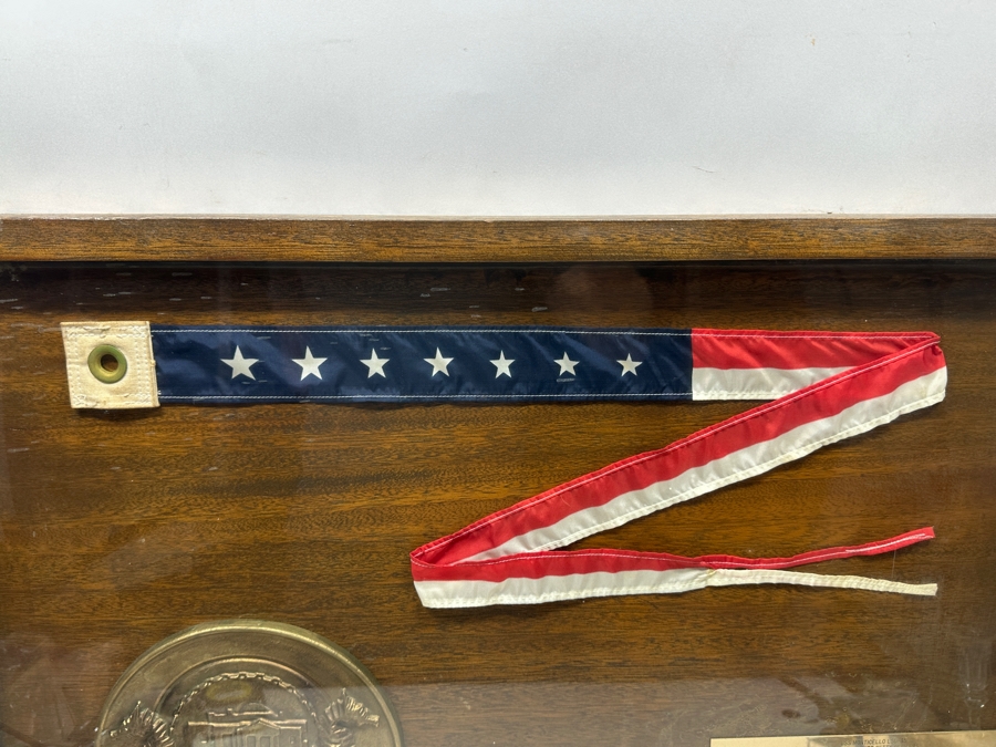 7-Star US Navy Decommissioning Pennant Displayed In A Shadowbox Frame With Brass USS Monticello LSD-35 Ship's Plaque Presented To CDR J. R. Dennis 11 Aug 1975 - 10 Jun 1977 30 X 21 [Photo 4]