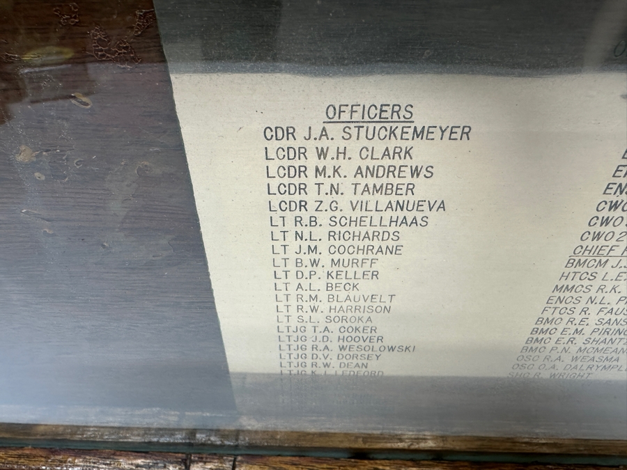 7-Star US Navy Decommissioning Pennant Displayed In A Shadowbox Frame With Brass USS Monticello LSD-35 Ship's Plaque Presented To CDR J. R. Dennis 11 Aug 1975 - 10 Jun 1977 30 X 21 [Photo 8]