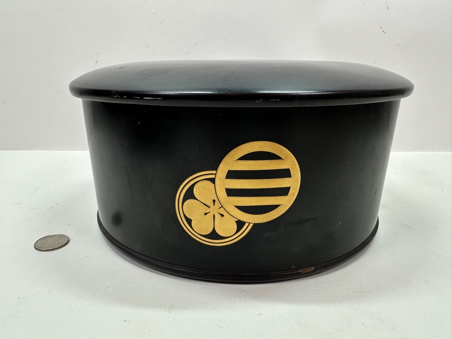 Large Vintage Japanese Lacquer Wooden Round Box 10.5W X 4.5H [Photo 3]