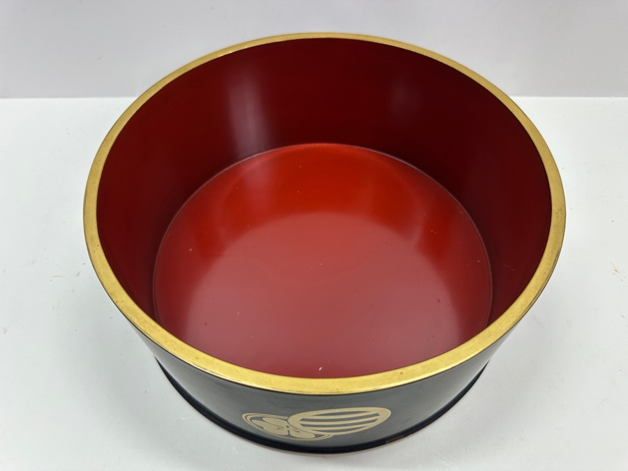 Large Vintage Japanese Lacquer Wooden Round Box 10.5W X 4.5H [Photo 8]