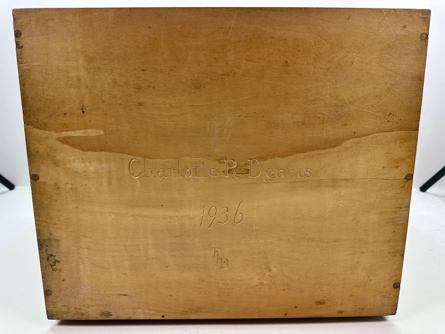 Vintage 1936 Handmade Wooden Jewelry Box Storage Chest Signed By Maker FLD 14.5W X 12D X 11H [Photo 10]