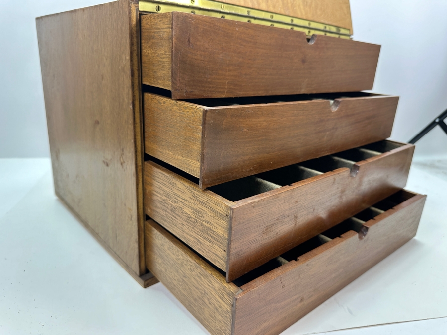 Vintage 1936 Handmade Wooden Jewelry Box Storage Chest Signed By Maker FLD 14.5W X 12D X 11H [Photo 8]