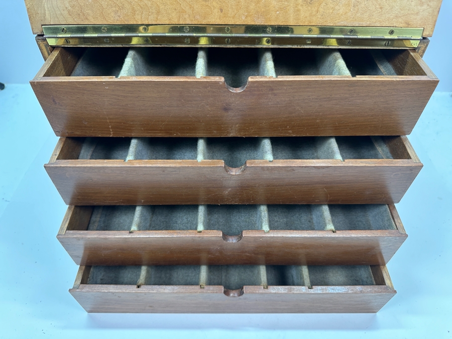 Vintage 1936 Handmade Wooden Jewelry Box Storage Chest Signed By Maker FLD 14.5W X 12D X 11H [Photo 7]