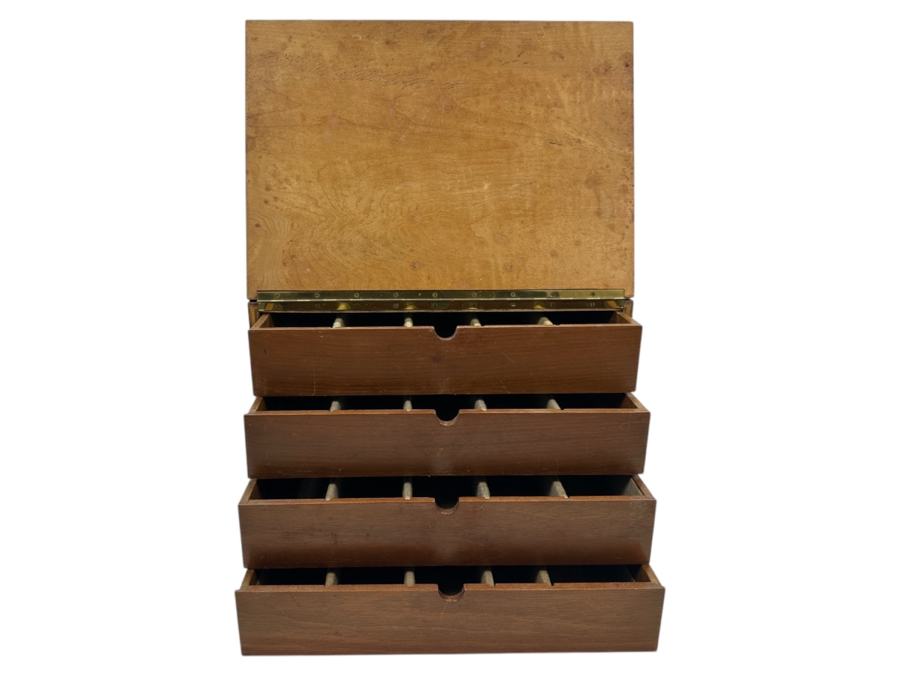 Vintage 1936 Handmade Wooden Jewelry Box Storage Chest Signed By Maker FLD 14.5W X 12D X 11H [Photo 2]