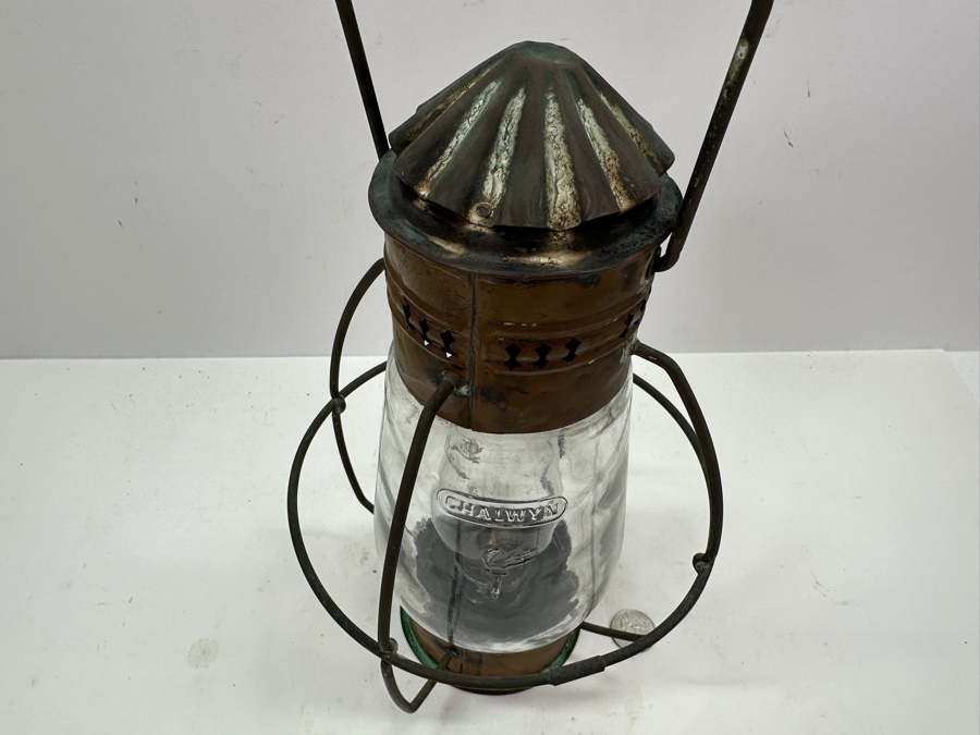 Antique 1863 Chalwyn Marine Ship Oil Lamp Lantern 13H [Photo 6]