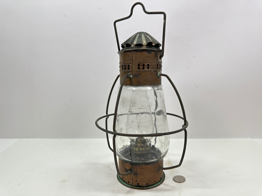 Antique 1863 Chalwyn Marine Ship Oil Lamp Lantern 13H [Photo 2]