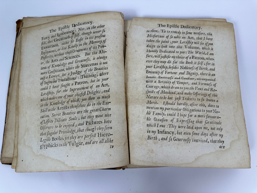 Antique 1719 Hardcover Book Titled Choice Observations Upon The Art Of Painting Featuring Eminent Painters Of Raphael And Michael Angelo Printed In London England For R. King - Binding Needs Repair [Photo 12]