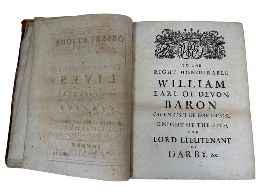 Antique 1719 Hardcover Book Titled Choice Observations Upon The Art Of Painting Featuring Eminent Painters Of Raphael And Michael Angelo Printed In London England For R. King - Binding Needs Repair