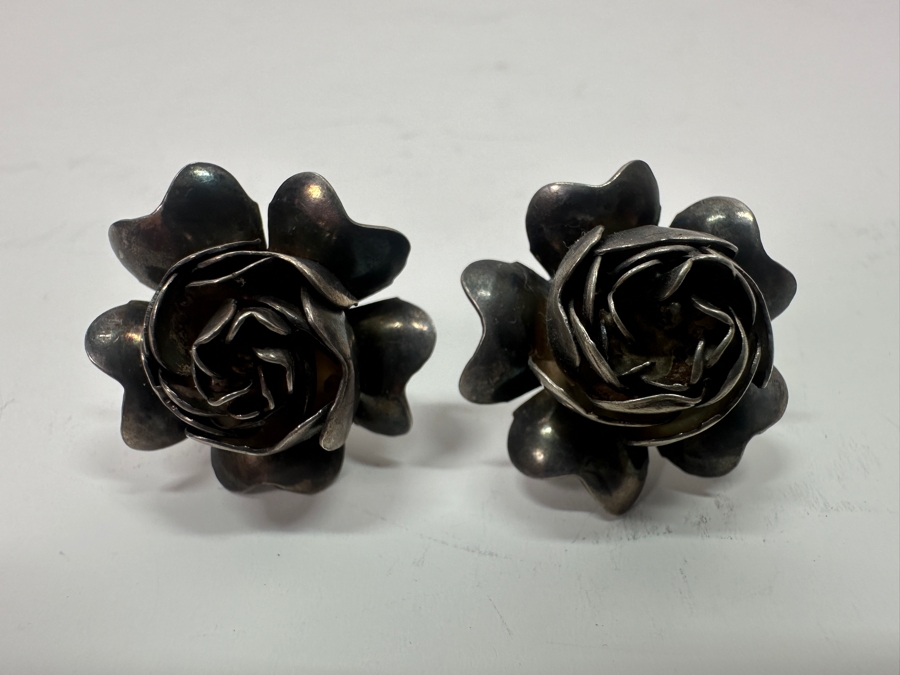 Vintage Sterling Silver Rosebud Earrings 13.2g [Photo 3]