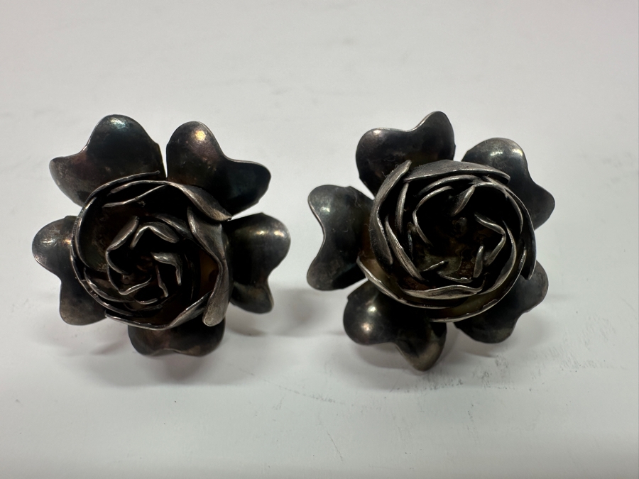 Vintage Sterling Silver Rosebud Earrings 13.2g [Photo 2]