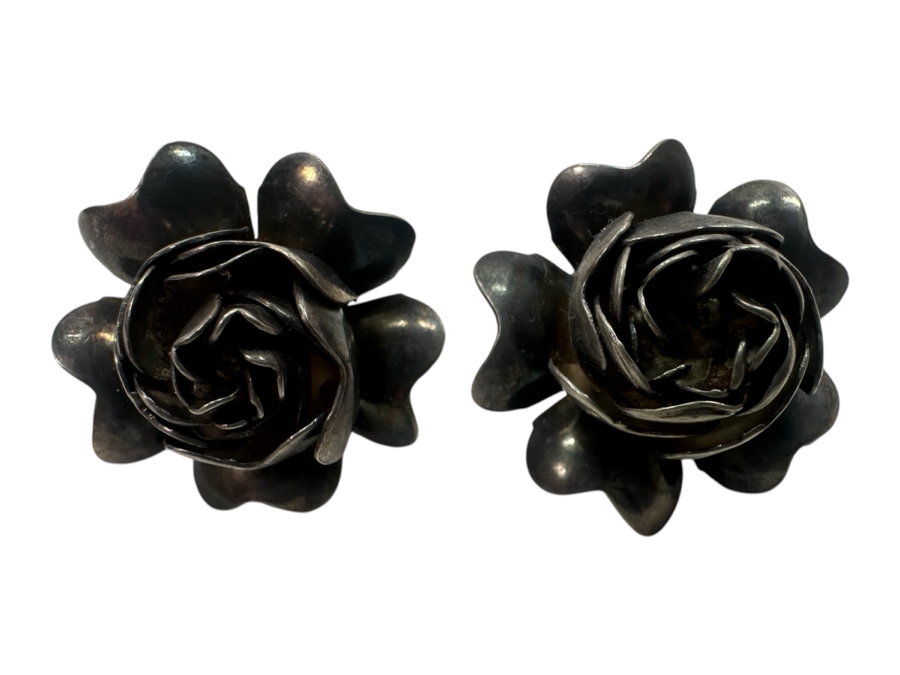 Vintage Sterling Silver Rosebud Earrings 13.2g [Photo 1]