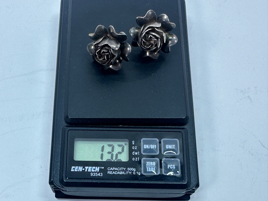 Vintage Sterling Silver Rosebud Earrings 13.2g [Photo 7]