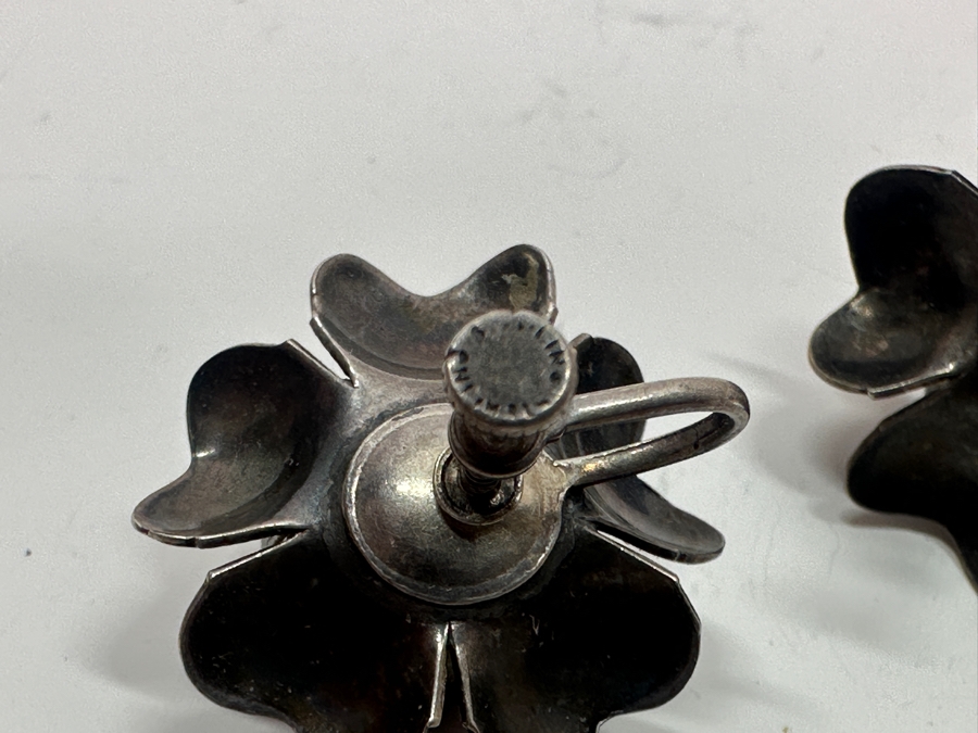 Vintage Sterling Silver Rosebud Earrings 13.2g [Photo 6]