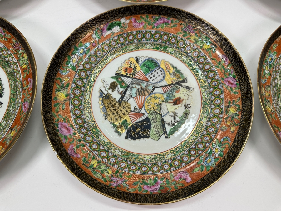 Set of (6) Vintage Japanese Hand Painted Rose Medallion Porcelain Plates [Photo 4]