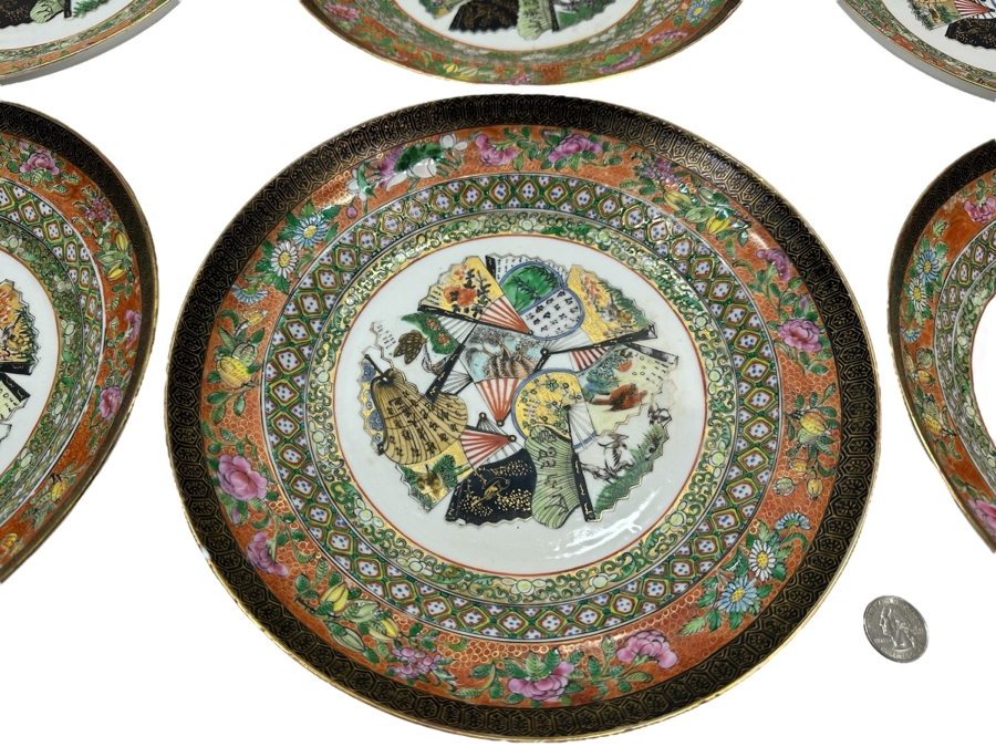 Set of (6) Vintage Japanese Hand Painted Rose Medallion Porcelain Plates [Photo 1]