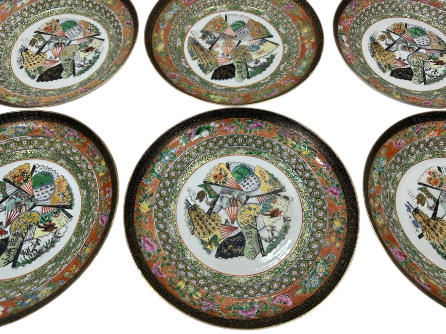 Set of (6) Vintage Japanese Hand Painted Rose Medallion Porcelain Plates [Photo 3]