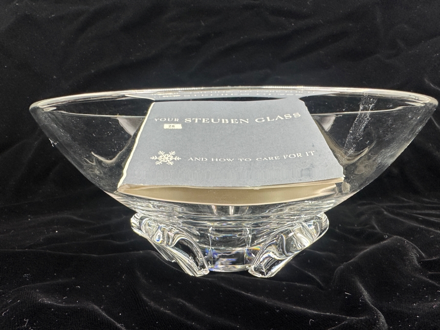 Steuben Crystal Modern Art Glass Footed Bowl 7.75'W x 3.5'H [Photo 2]