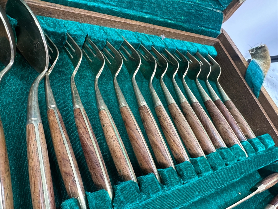 Mid Century Cased Jewels by Charles Bronze Flatware Set with Rosewood Handles, Bangkok Thailand [Photo 9]