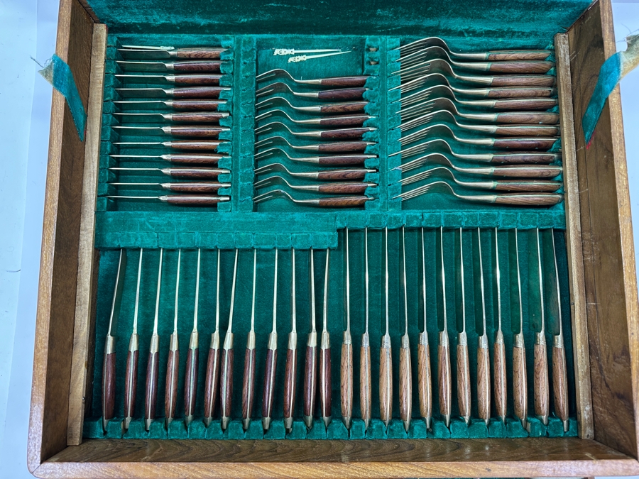 Mid Century Cased Jewels by Charles Bronze Flatware Set with Rosewood Handles, Bangkok Thailand [Photo 12]