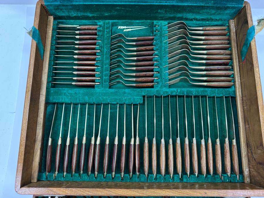 Mid Century Cased Jewels by Charles Bronze Flatware Set with Rosewood Handles, Bangkok Thailand [Photo 17]