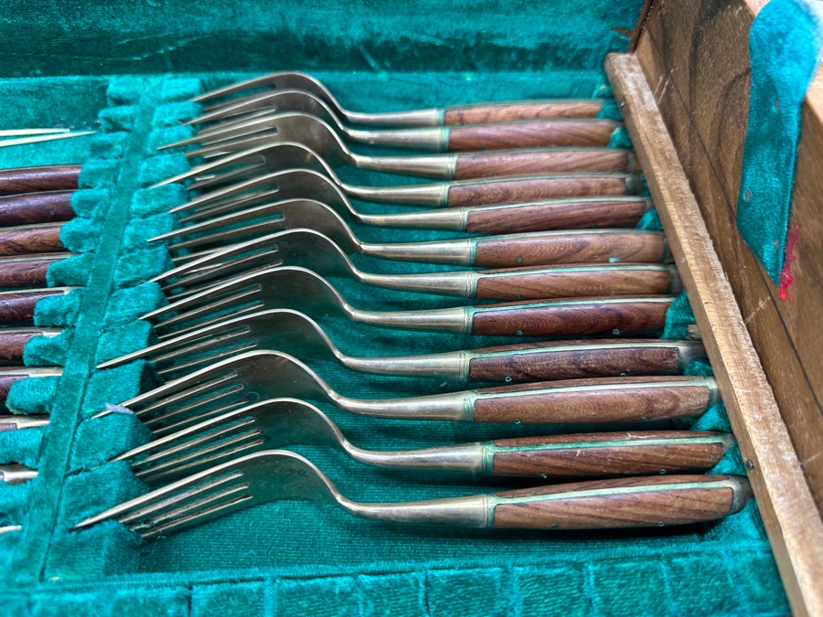 Mid Century Cased Jewels by Charles Bronze Flatware Set with Rosewood Handles, Bangkok Thailand [Photo 13]