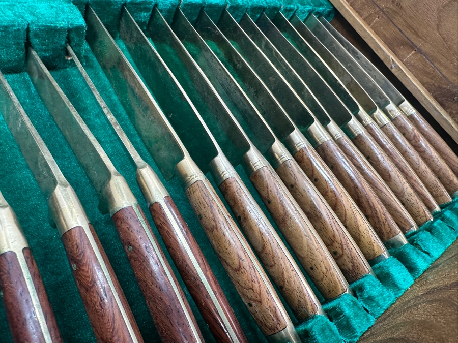 Mid Century Cased Jewels by Charles Bronze Flatware Set with Rosewood Handles, Bangkok Thailand [Photo 14]