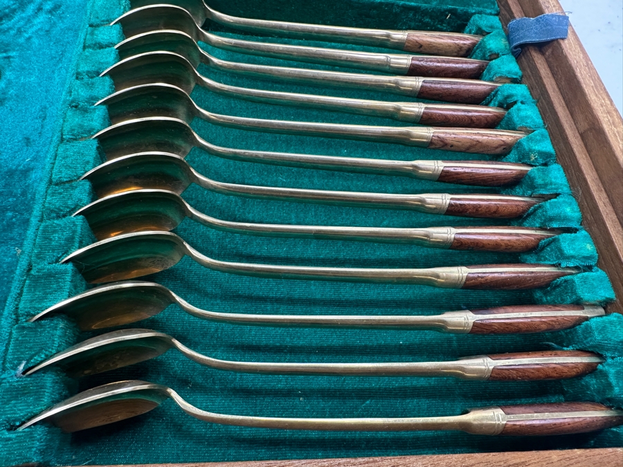 Mid Century Cased Jewels by Charles Bronze Flatware Set with Rosewood Handles, Bangkok Thailand [Photo 10]