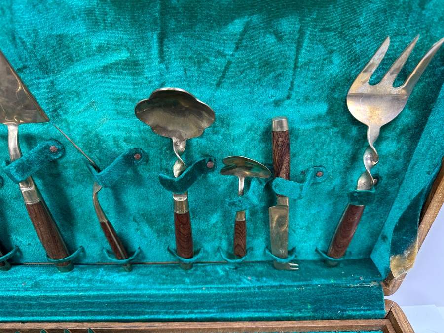 Mid Century Cased Jewels by Charles Bronze Flatware Set with Rosewood Handles, Bangkok Thailand [Photo 7]
